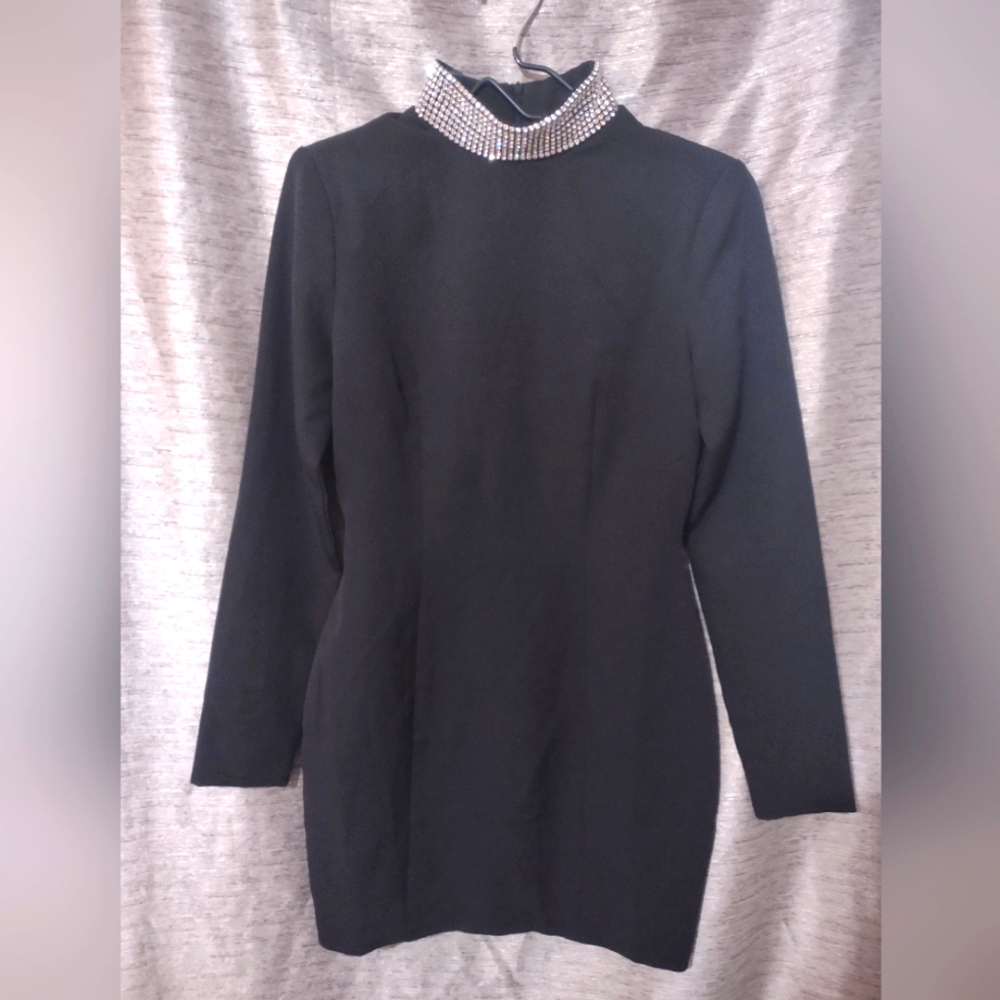 Naked Wardrobe Black Dress with Silver Accents